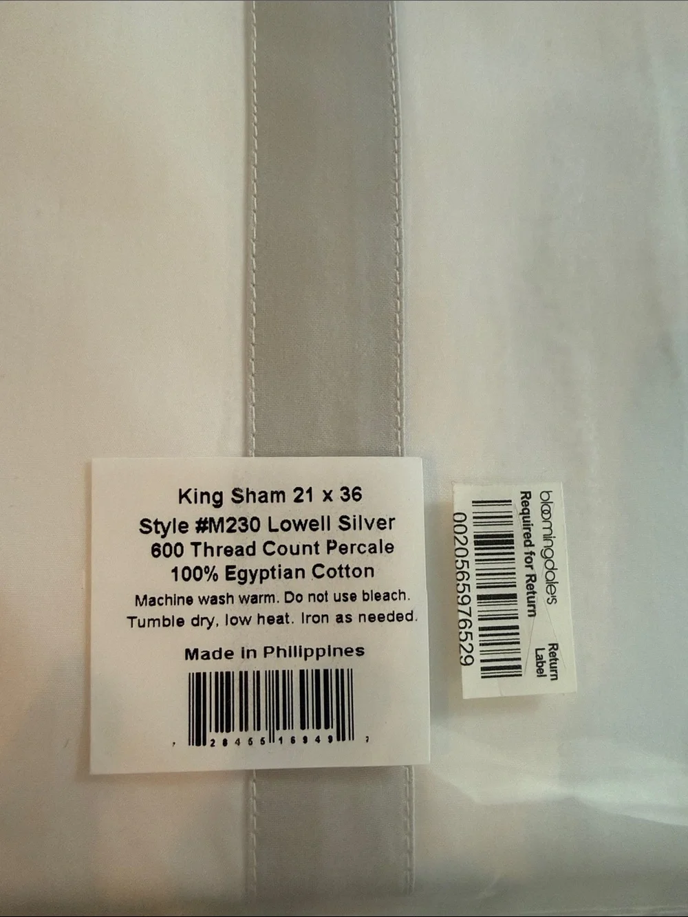 Matouk KING SHAM 21x36 Lowell Silver 600 Thread Percale 100% Egyptian Cotton